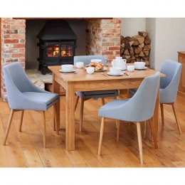 Mobel Solid Oak Small Dining Table and Four Grey Chairs